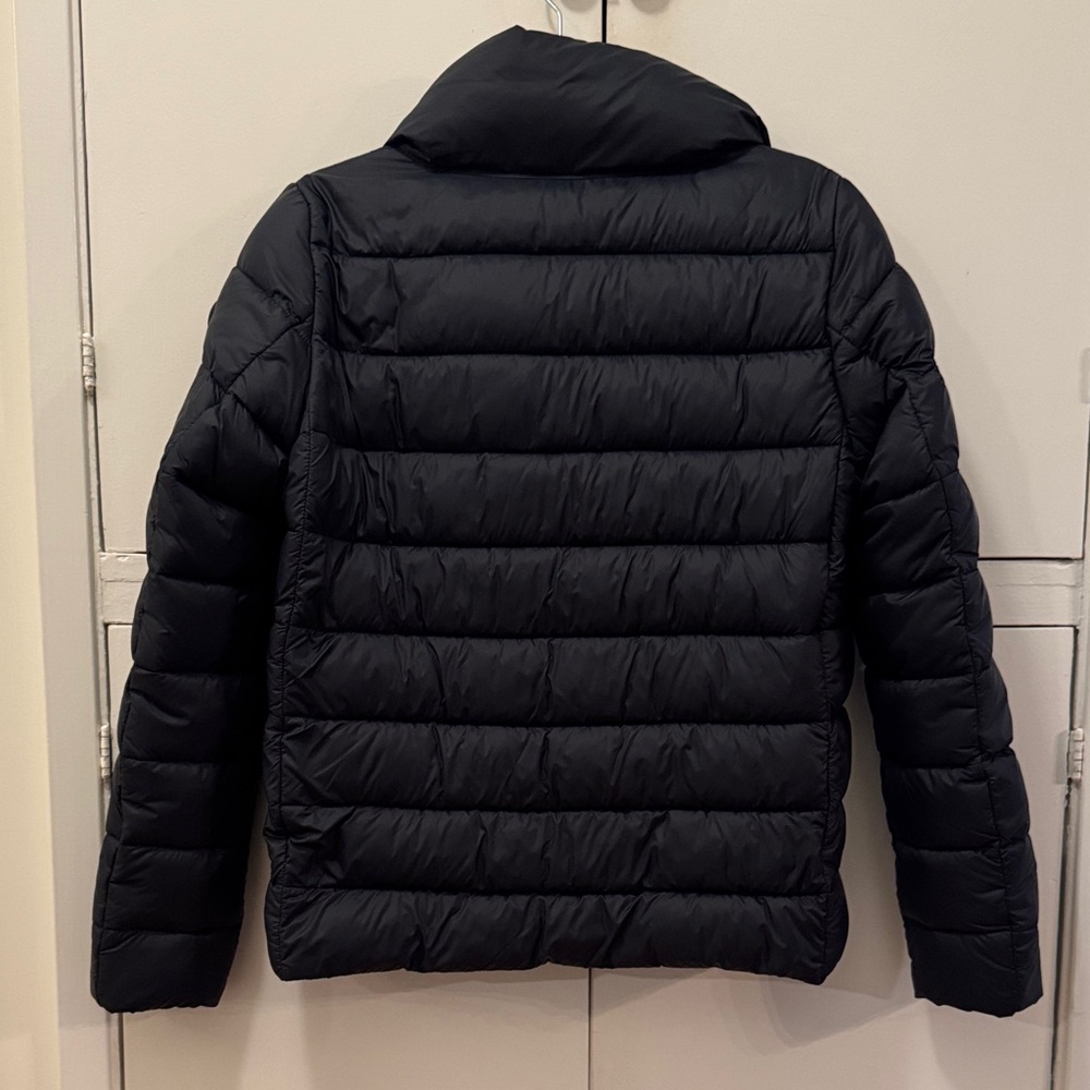 SAVE THE DUCK Navy Blue Quilted Puffer Jacket with Orange Zip Pull - Picture 3 of 4